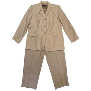 Style & Co Tan 100% Linen Neutral Minimalist 2 Piece Pant Suit Size 12P